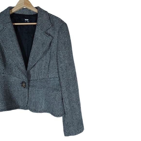 ECI New York Womens Blazer 14 Black White Herringbone Tweed Jacket Chic Workwear - Picture 2 of 15